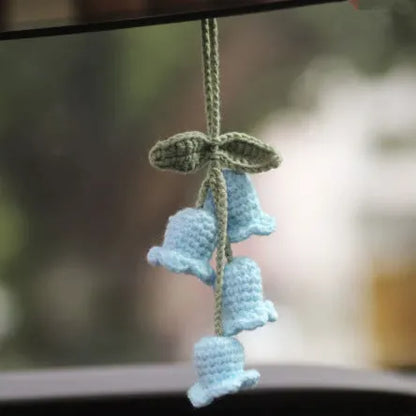 Green and white fishing style car plant decoration with 8cm base and 25cm hanging rope