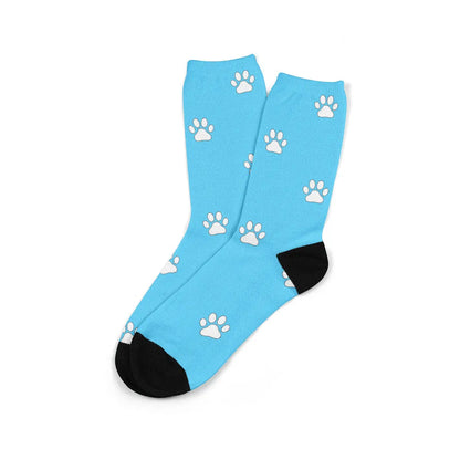 Custom printed mid-calf tube sock with a cartoon pattern from a personal photo.