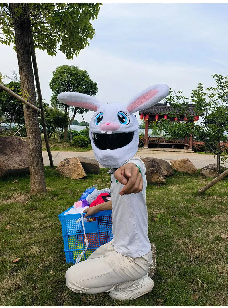 White long eared rabbit head decorative helmet cover for electric motorcycle