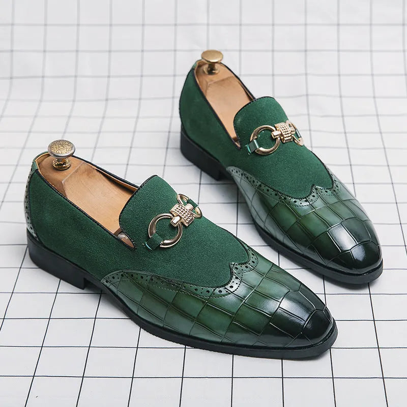 Men's black Korean style pointed toe casual shoes with sewing line detail on artificial PU upper