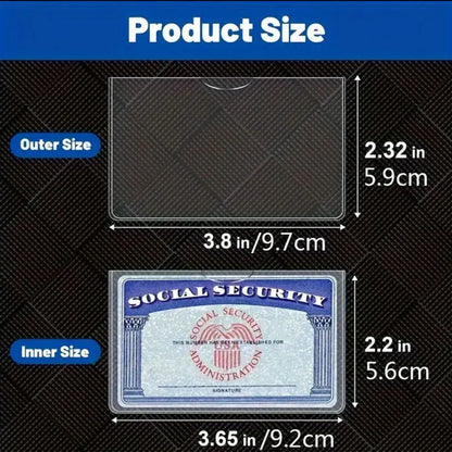 Clear transparent PVC social security card holder with dimensions 9.7cm by 5.9cm.