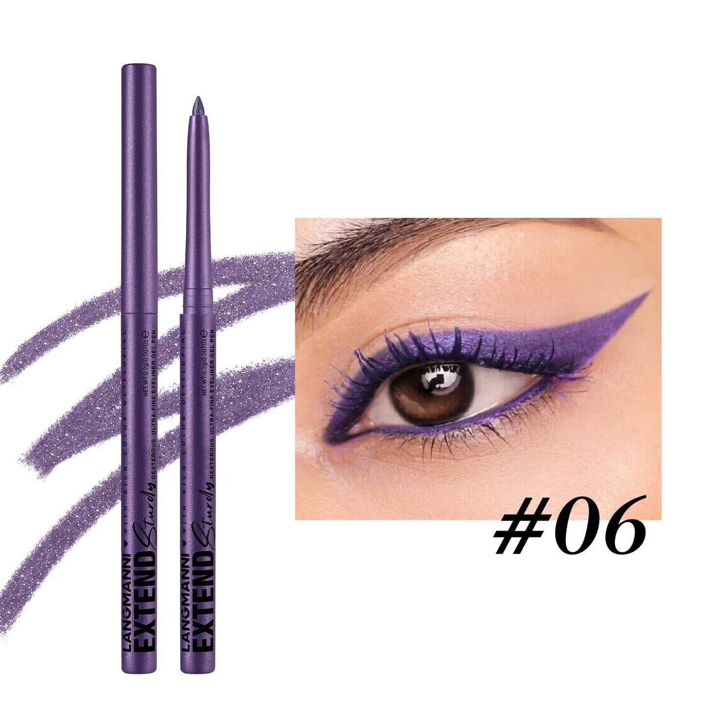Set of 12 colourful gel glitter eyeliner pencils with matte metallic pearl finishes in waterproof smudgeproof formula