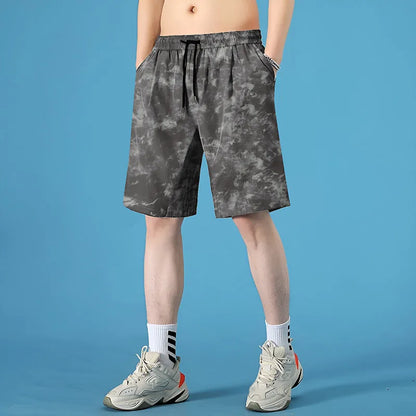 Men's quick-drying polyester seaside shorts with straight-leg cut and micro-elastic stretch