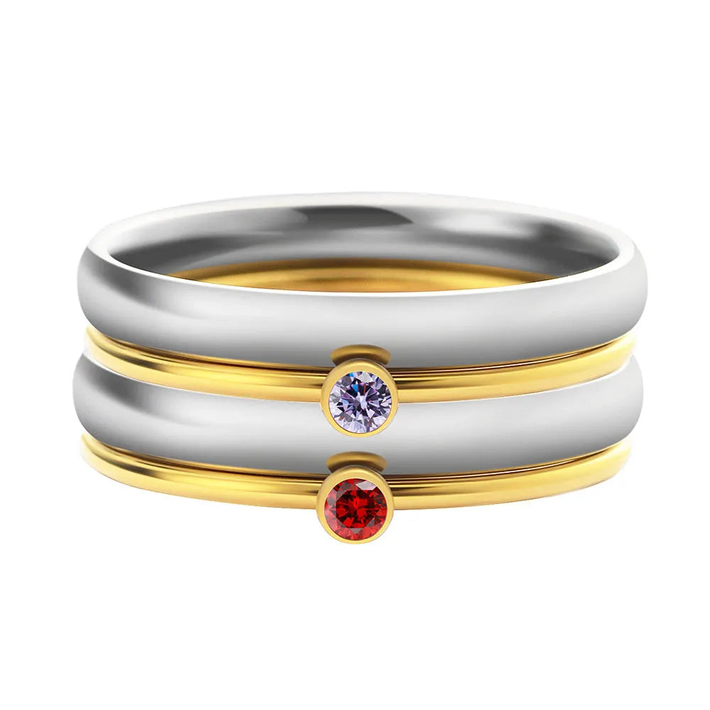 December birthstone titanium steel ring with geometric design and engraving on finger