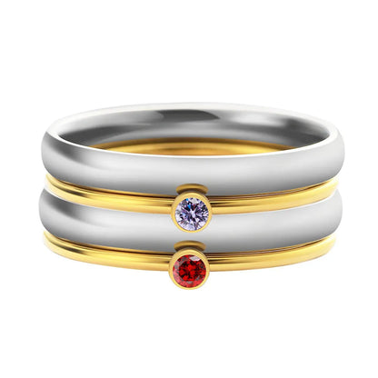December birthstone titanium steel ring with geometric design and engraving on finger