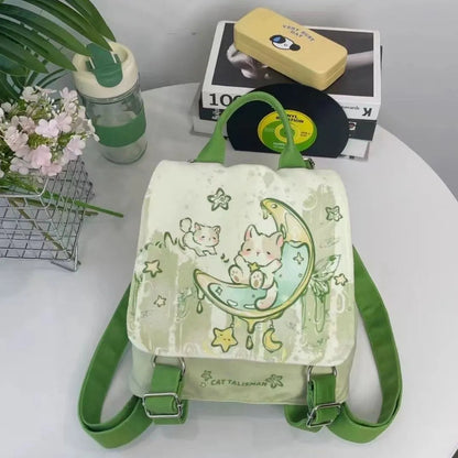 Mint green polyester backpack with sandwich pocket and canvas lining, 23x10x25cm