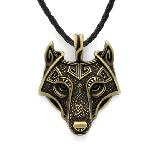 Norse Grey Wolf Head Titanium Steel Pendant Chain in silver and gold options