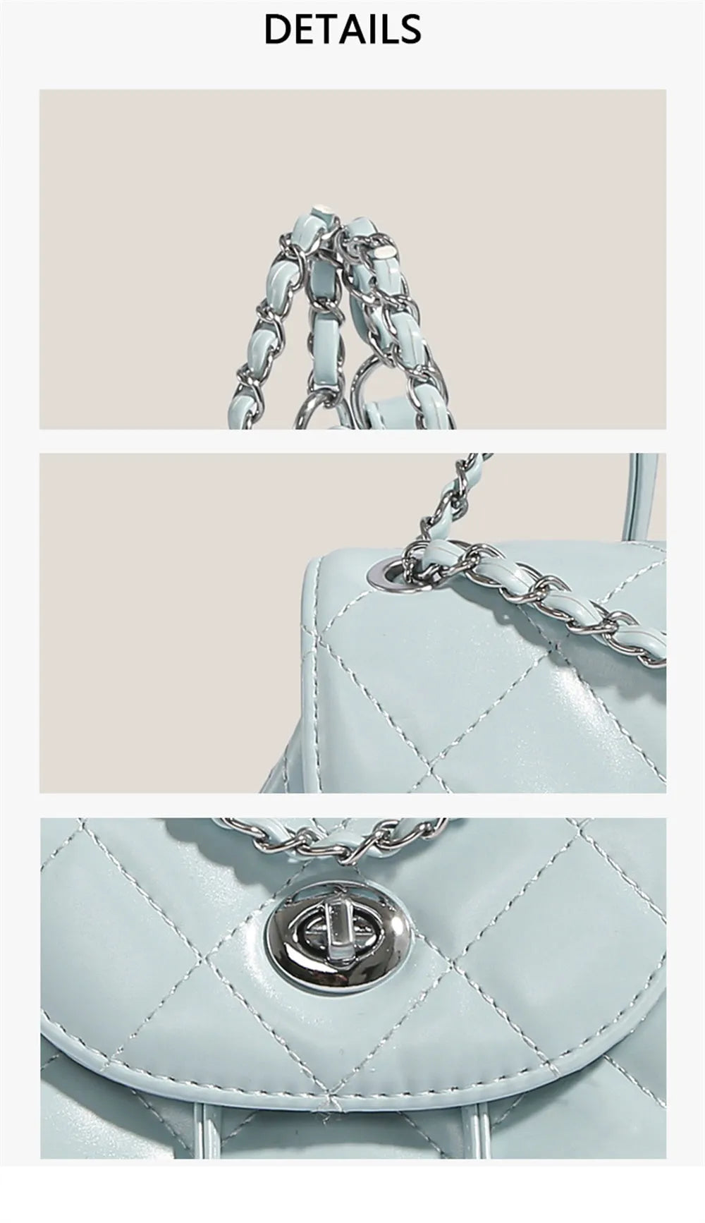 Women's rhombus plaid PU leather backpack with roll-top closure in various colours