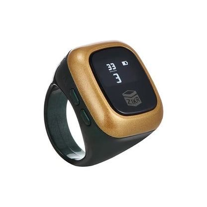 Al-Fatiha black digital wrist counter with display screen showing numbers, on a wrist.