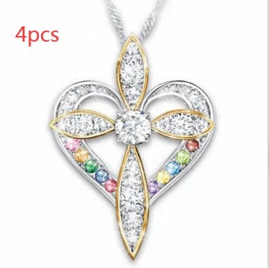 Elegant heart-shaped cross pendant necklace with adjustable chain, perfect for faith and fashion lovers.