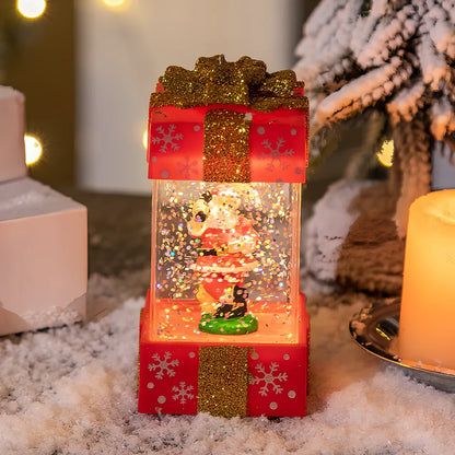Red and white Christmas crystal ball lights with cartoon designs measuring 5.5cm