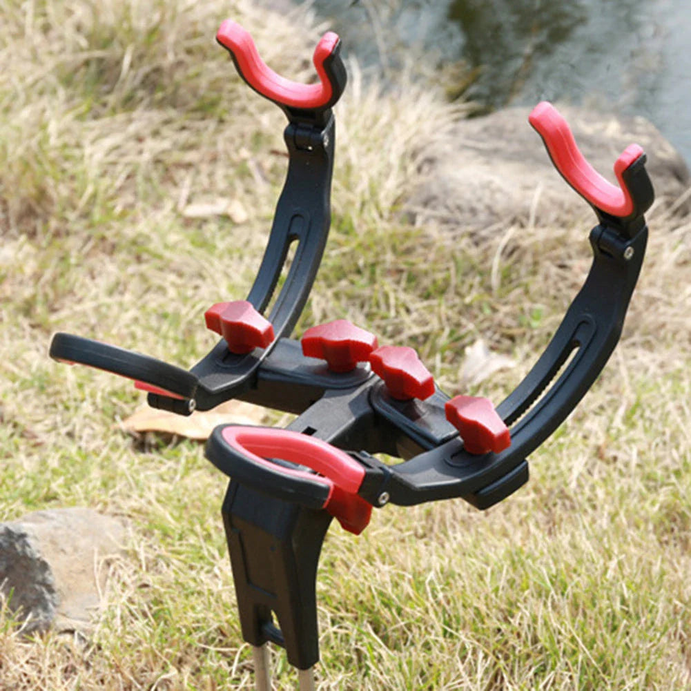 Adjustable fishing rod holder with 360-degree rotation, made of sturdy stainless steel for secure shore mounting