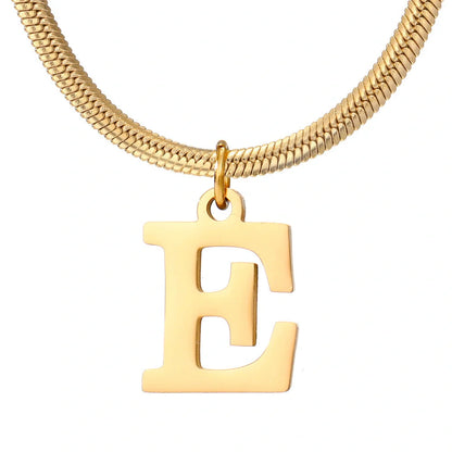 Elegant gold A-Z letter pendant necklace on a snake chain