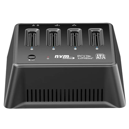 Silver aluminium M.2 Dual Protocol SSD Base showing mounting holes and dual-interface socket