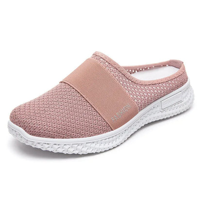 Women's casual flat shoes with mesh upper and hollow out design in black, grey, pink or purple