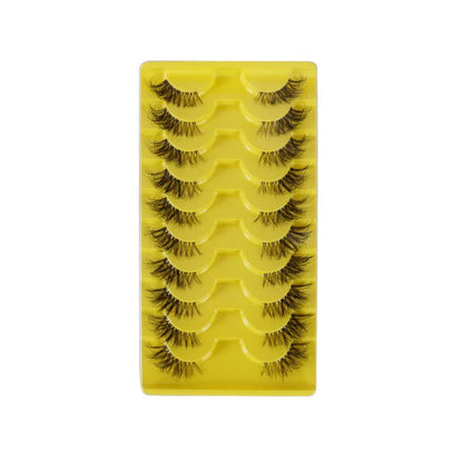 10 pairs of 3D multi-layer false eyelashes showing five different style options with black and transparent stems