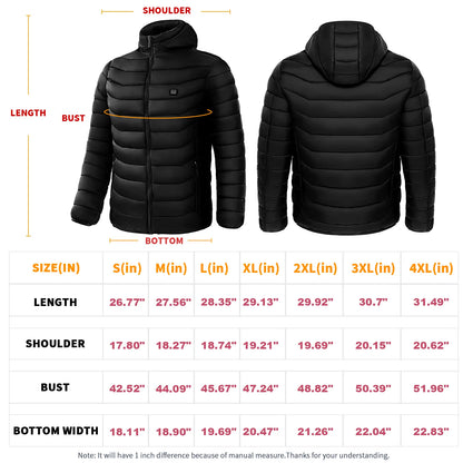 Heated Puffer Jacket for Men - Ski-Ready with Electric Heating Zones-Unisex Smart Heated Puffer Jacket - Lightweight USB Electric Heating Coat with Insulated Hood & 9 Heat Zones