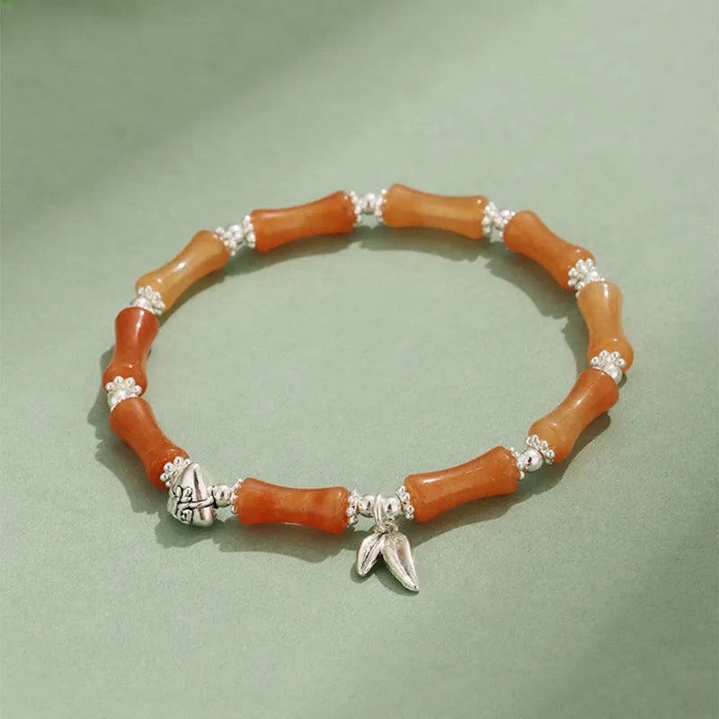 Green aventurine bamboo strawberry crystal bracelet with mixed natural stones and adjustable closure