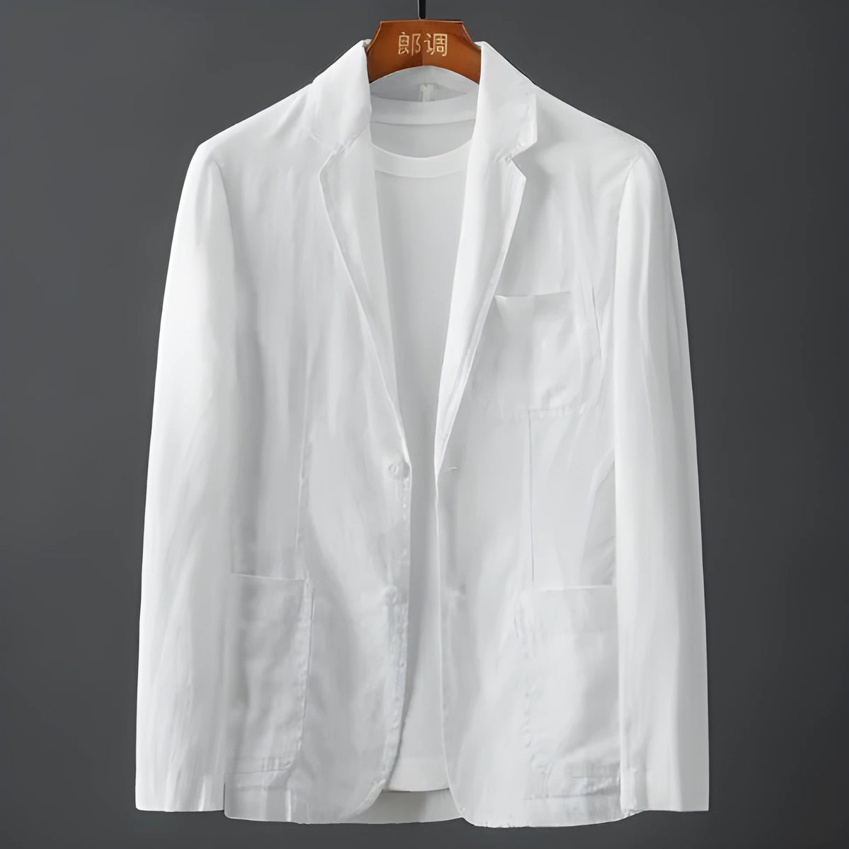 Men's slim fit linen suit jacket in chlorine fibre with nine-point sleeves and mid-length cut