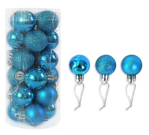3cm diameter electroplated Christmas baubles in various metallic colours including gold, red and silver