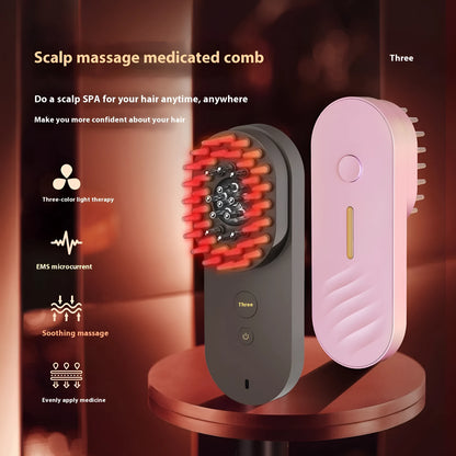 Smart massage comb with red light therapy for head care in pink or black colour options
