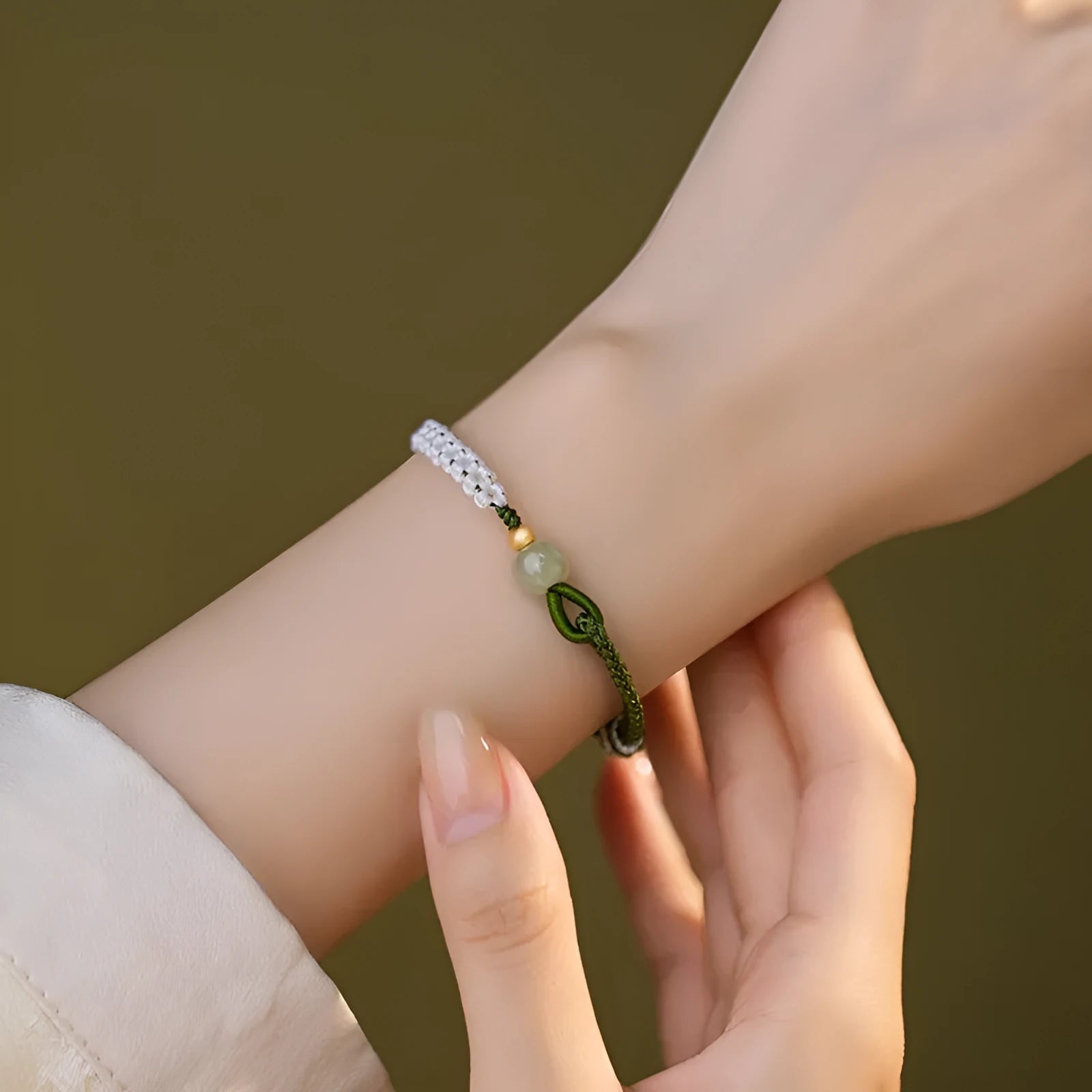 Hetian Jade sterling silver carrying strap bracelet with colourful electroplated cord in national tide style