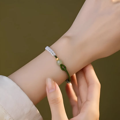 Hetian Jade sterling silver carrying strap bracelet with colourful electroplated cord in national tide style