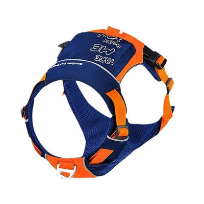 Nylon dog chest strap vest harness in orange blue colour with adjustable rope design