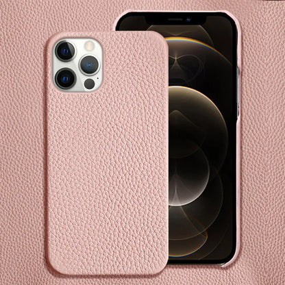 Genuine cowhide leather iPhone case in brown with anti-drop design and tempered film included.