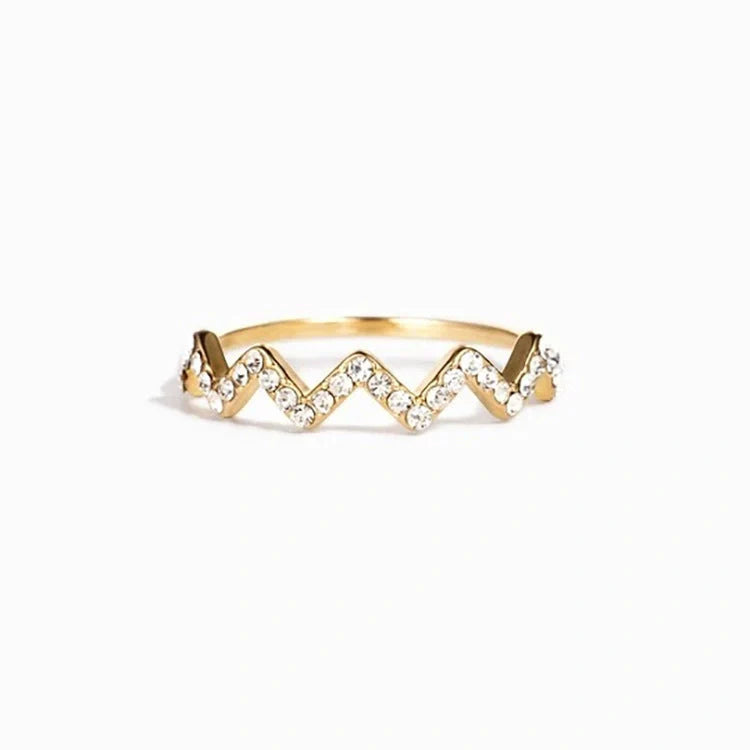 Adjustable Wave Pattern Zircon Ring in 925 silver with gem inlays