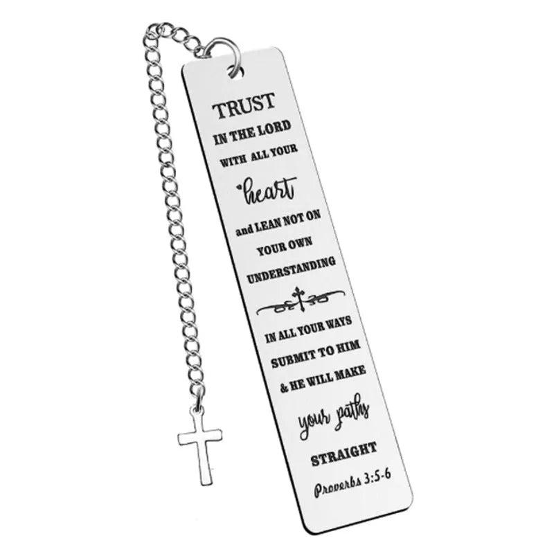 Stainless steel bookmark with engraved Bible verse text in CFS5170 steel colour
