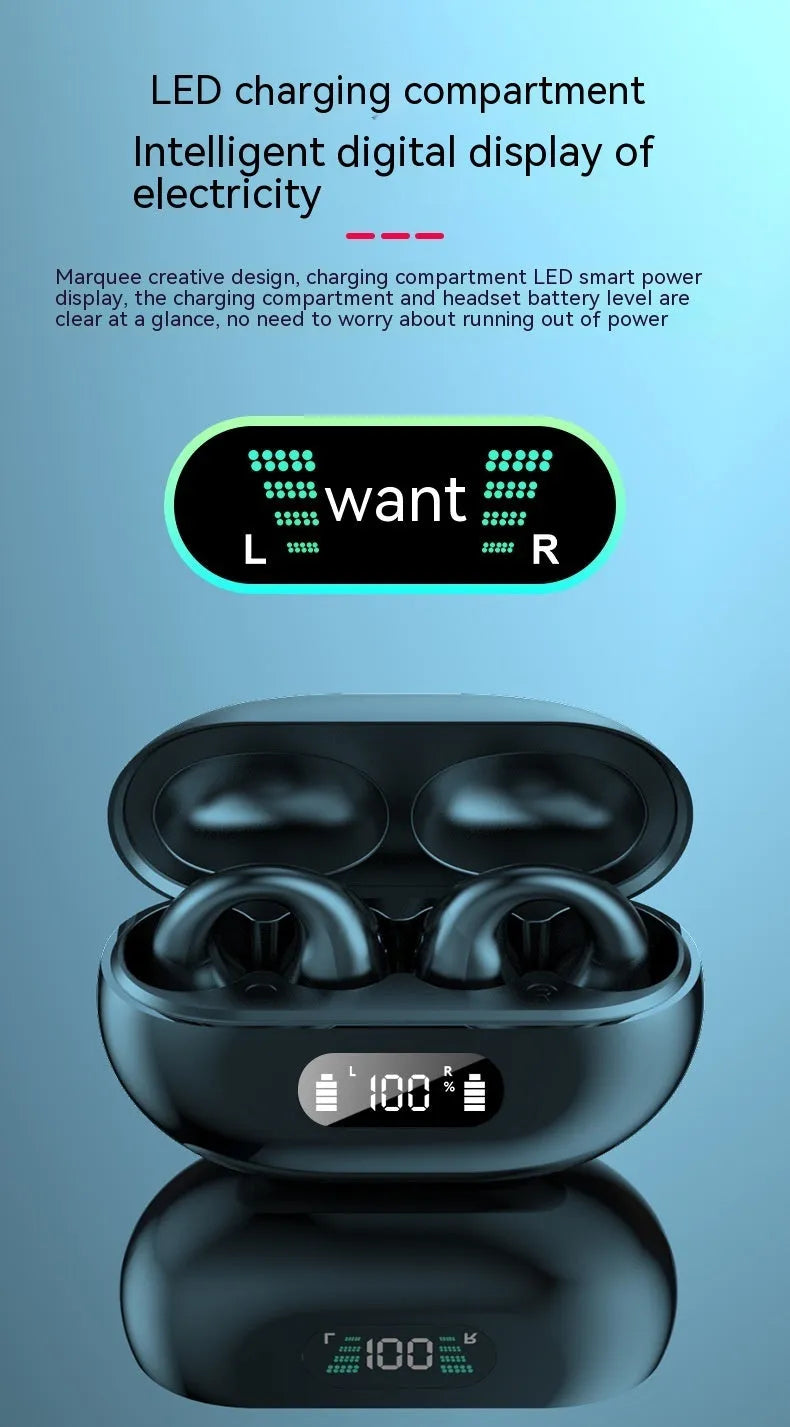 Non-in-ear clip wireless Bluetooth headset in black or white with air conduction, ear hook and Jerry chip