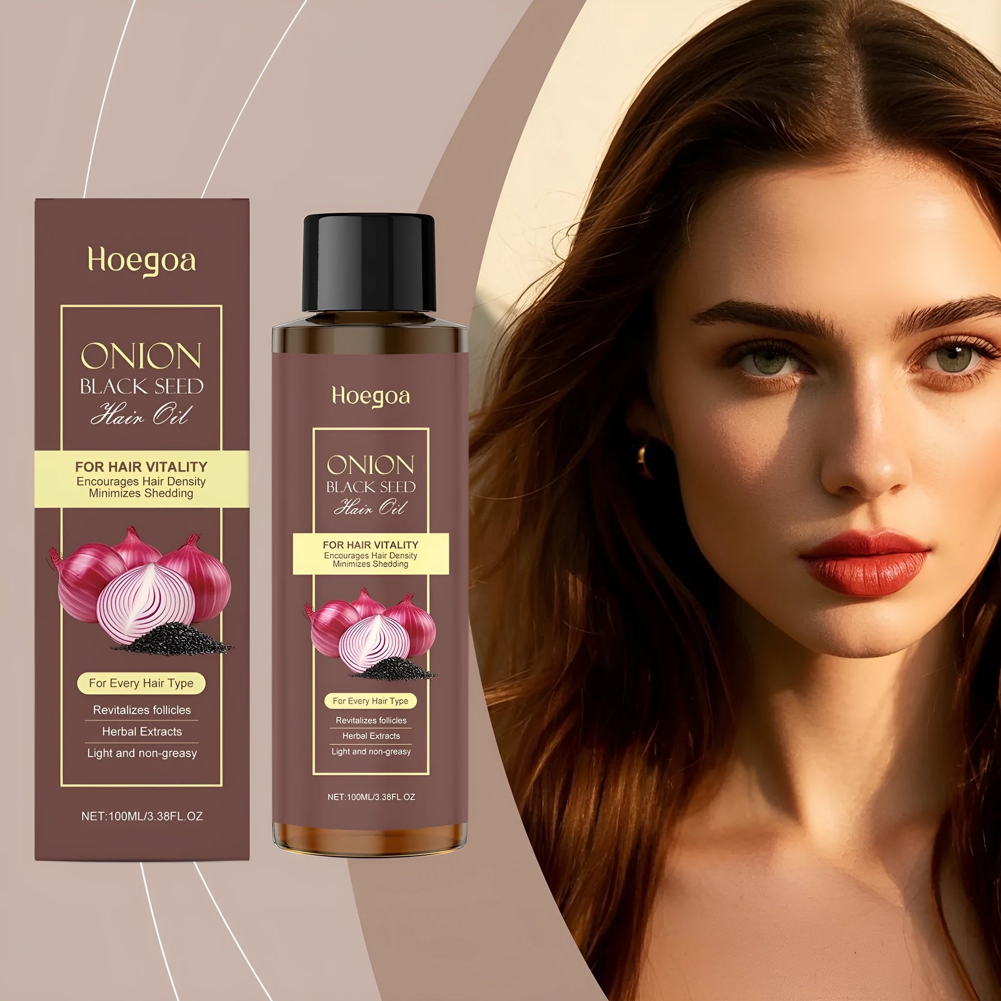 100ml bottle of nourishing hair care essential oil with accessories