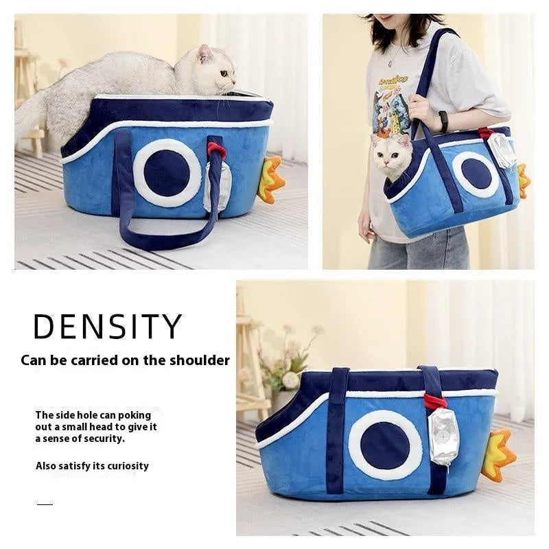 Shoulder pet carrier satchel in cartoon stripe pattern for small cats and dogs
