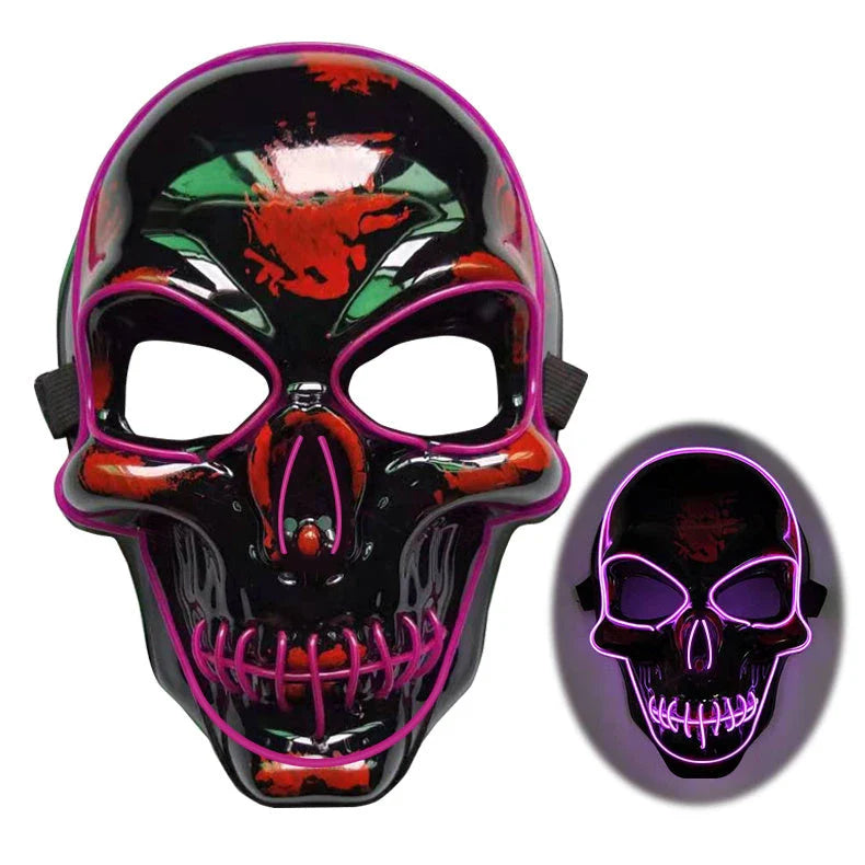 Realistic LED Skeleton Mask with customizable glow-in-the-dark lighting effects for Halloween, parties, and more