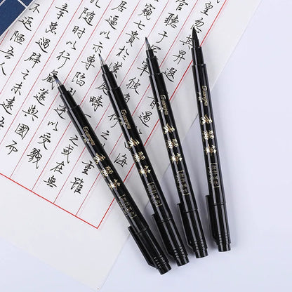 Six-piece soft brush calligraphy pen set in a box with plastic barrel and add-ink design