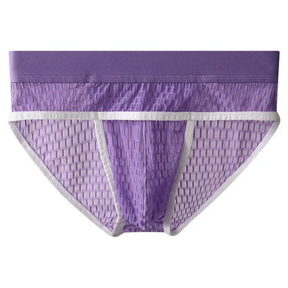 Men's solid colour lace briefs with mid-rise waist and U-pouch design