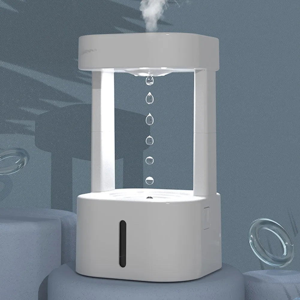 Anti-gravity water drop humidifier with optical illusion water flow and 580ML water tank