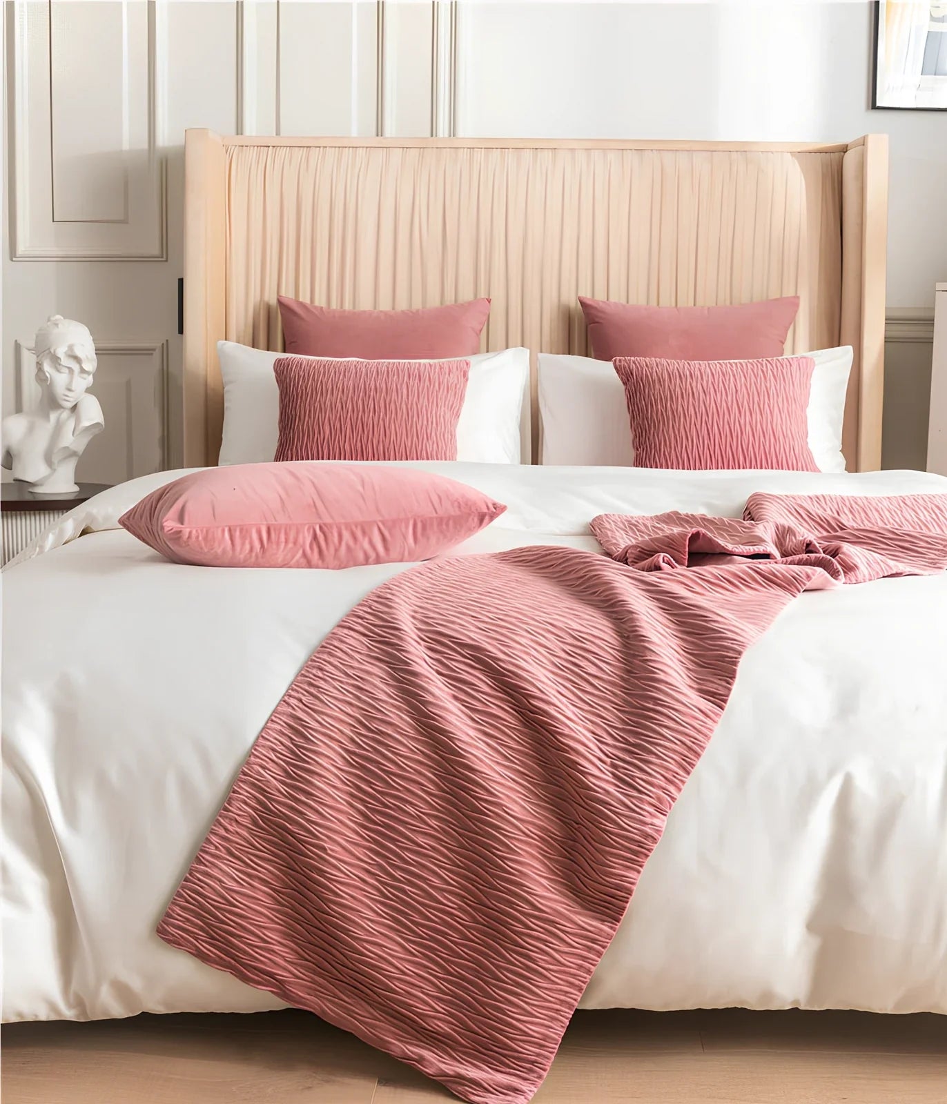 Pure cotton bed flag with texture pillow cover in various colours and UK bed sizes