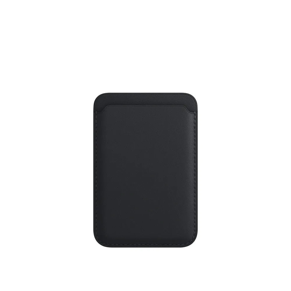 Black PU leather magnetic wallet phone case for iPhone with integrated card holder on MagSafe charger