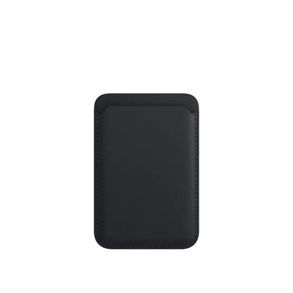 Black PU leather magnetic wallet phone case for iPhone with integrated card holder on MagSafe charger