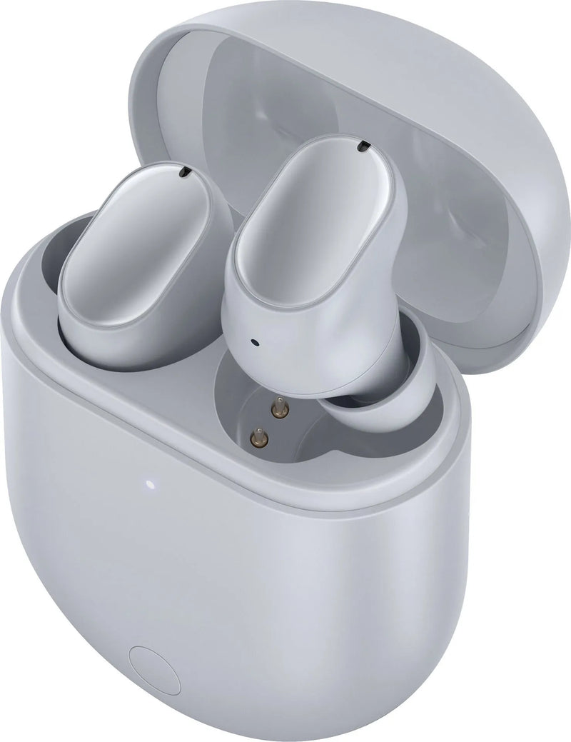 Wireless Bluetooth headset with active noise cancelling technology for in-ear unilateral hands-free communication, available in ice crystal grey and obsidian black, featuring private mould design and voice control capabilities.
