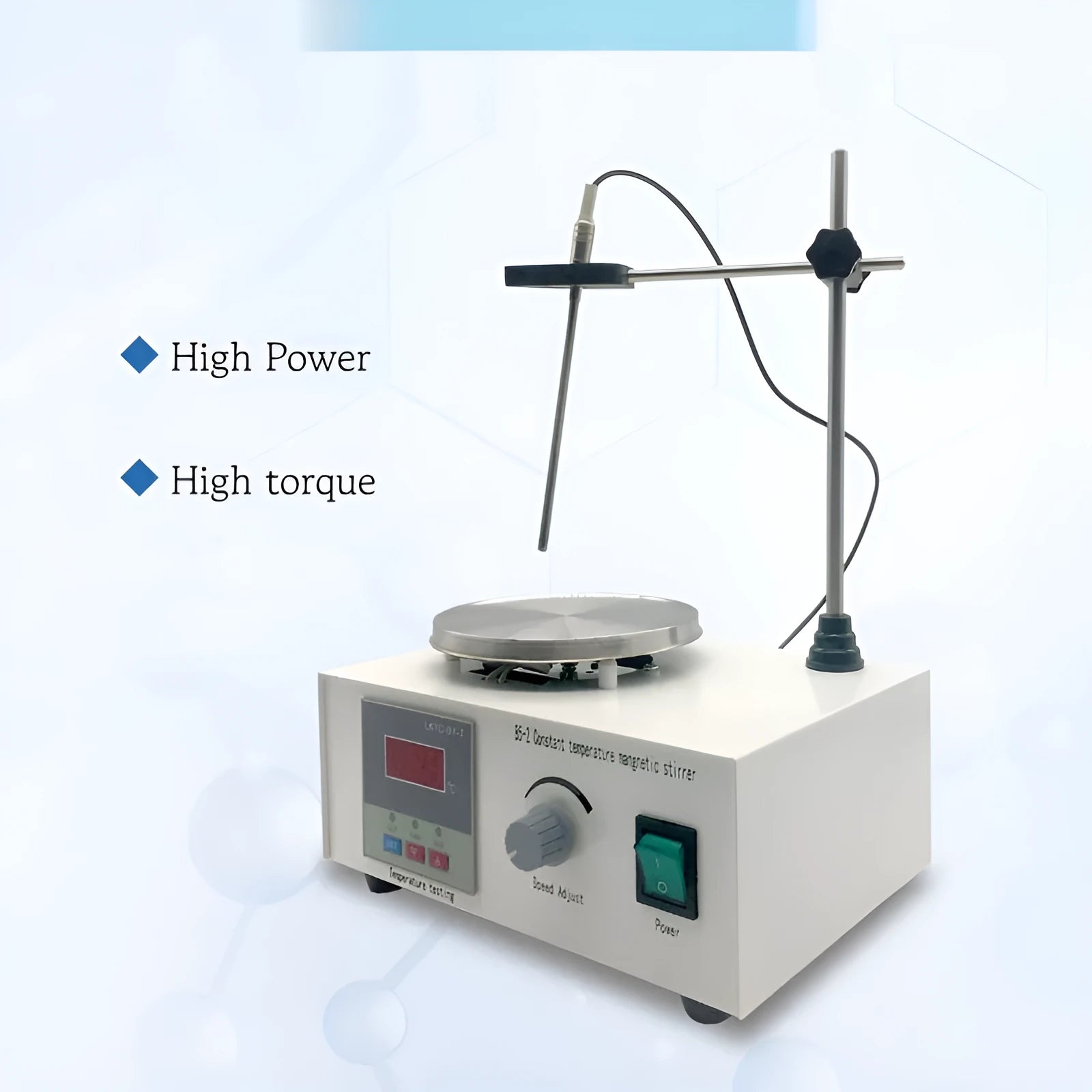 Digital display laboratory magnetic stirrer with heating plate, model XLD-85-2, on a benchtop.