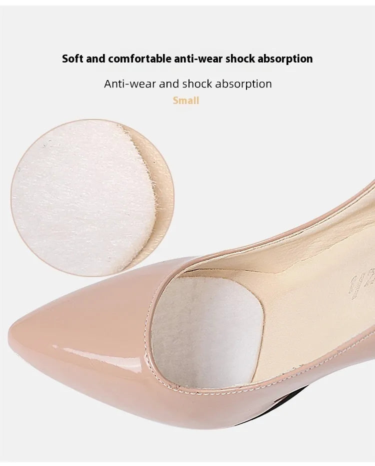 White thin felt anti-wear shoe tongue stickers showing front pad design for friction prevention