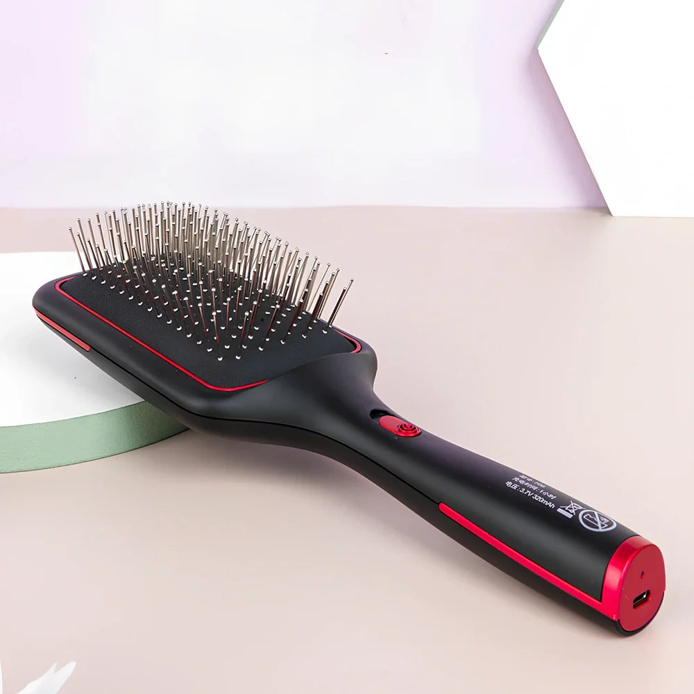 Black wireless straight hair comb with tourmaline ceramic 15mm heating elements and negative ion technology
