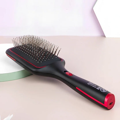 Black wireless straight hair comb with tourmaline ceramic 15mm heating elements and negative ion technology