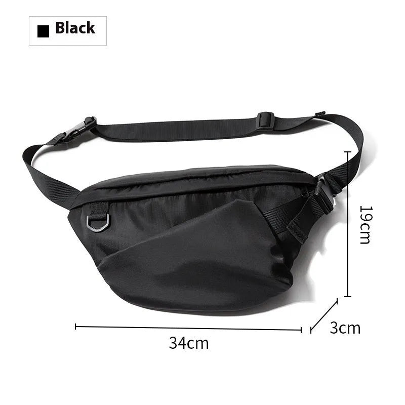 Black men's slanted chest bag with sewing line detailing and 8-inch Oxford fabric construction