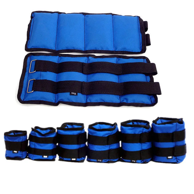 Pair of Oxford cloth legging sandbags for athletic resistance training in weights from 1kg to 6kg.