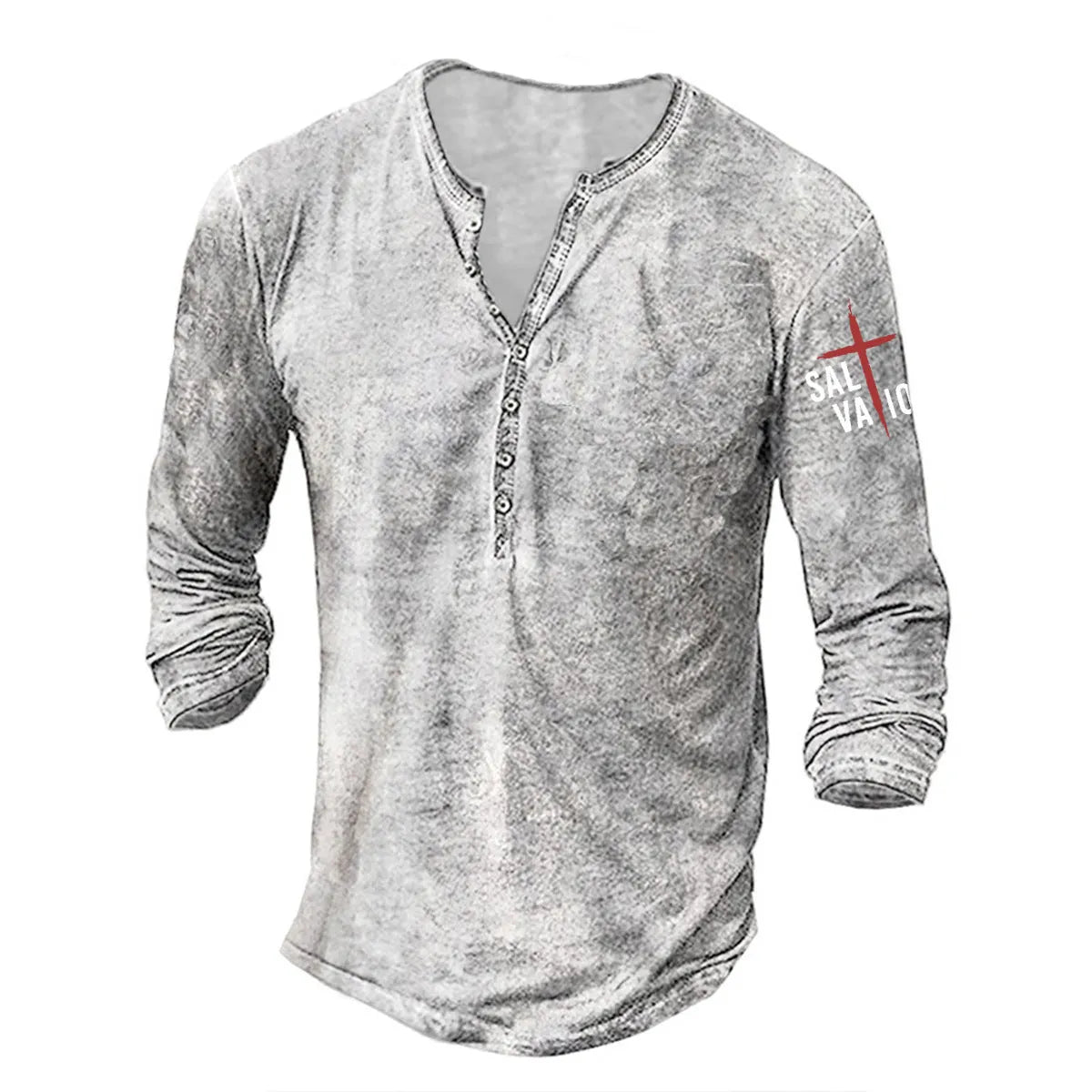 Plus size punk style pullover top with button-down collar and arm cross print, available in multiple colours and sizes.