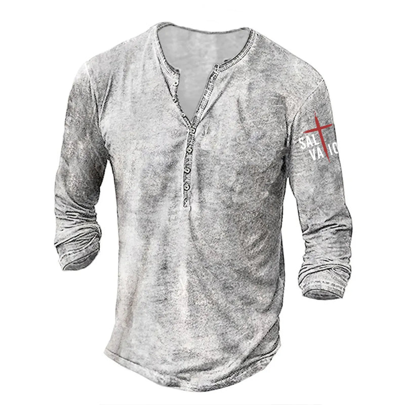 Button-Down Collar Plus Size Arm Cross Print Punk Style Pullover Top Cotton Blend Loose Fit Casual Shirt in White Black Light Gray Dark Gray Brown Sizes M to XXXXL
